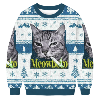 Baddiecat Smoking Meowboro Cat Christmas Ugly Sweatshirt