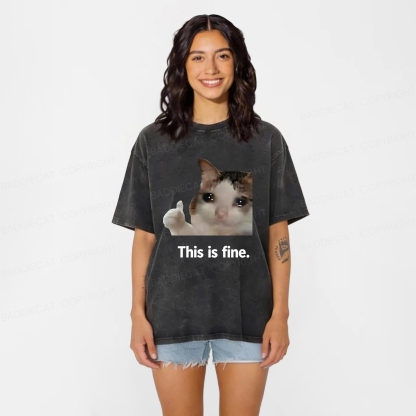 Baddiecat Cat Meme Funny Washed T-shirt