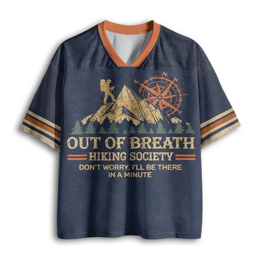 Baddiecat Funny Out Of Breath Hiking Society Camper Mesh Jersey