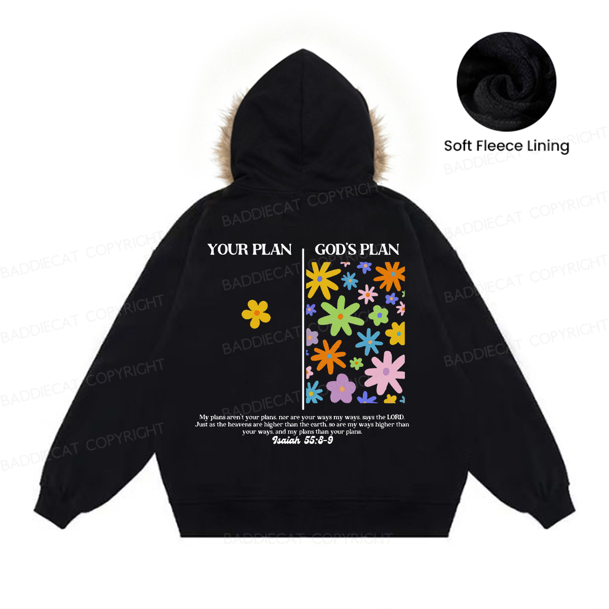 Baddiecat Your Plan And God's Plan Faux Fur Collar Fleece Jacket