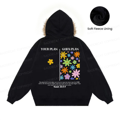 Baddiecat Your Plan And God's Plan Faux Fur Collar Fleece Jacket