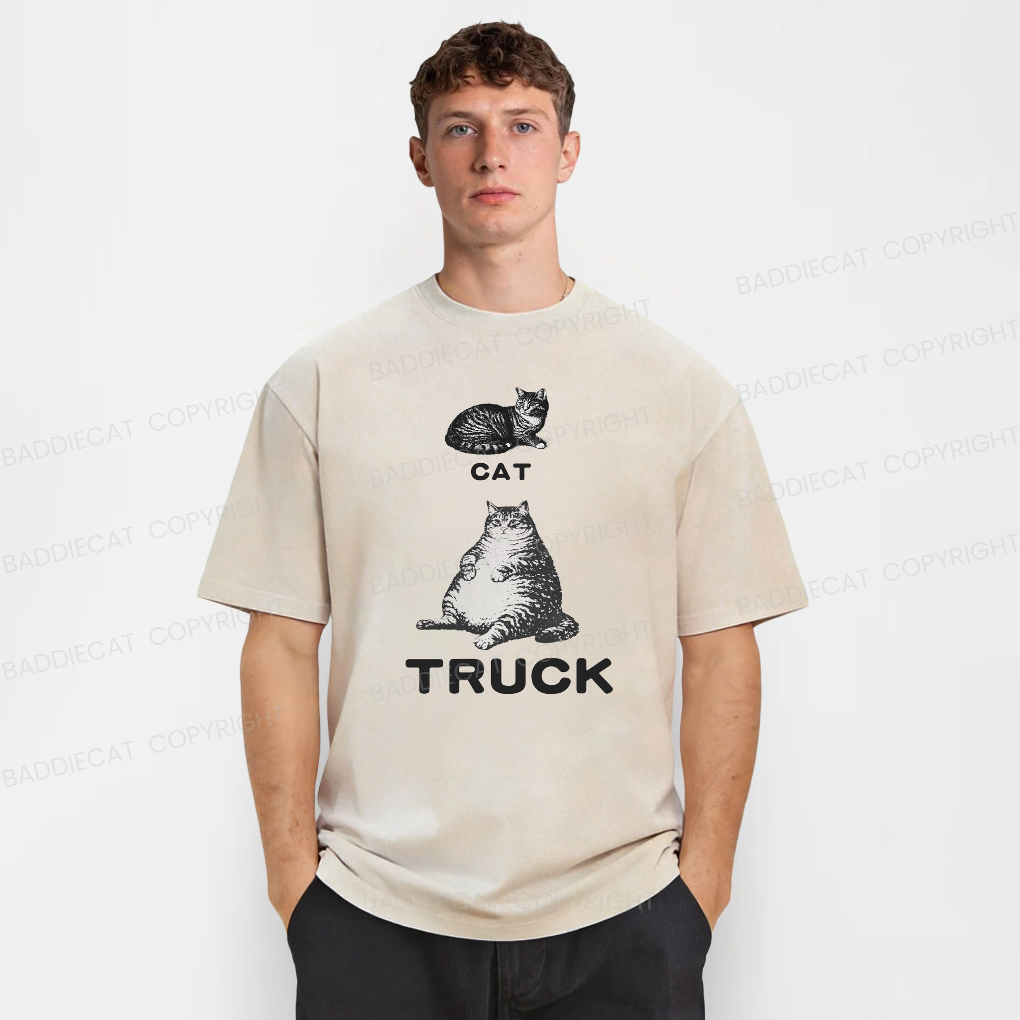 Baddiecat Funny Cat Truck Washed T-shirt