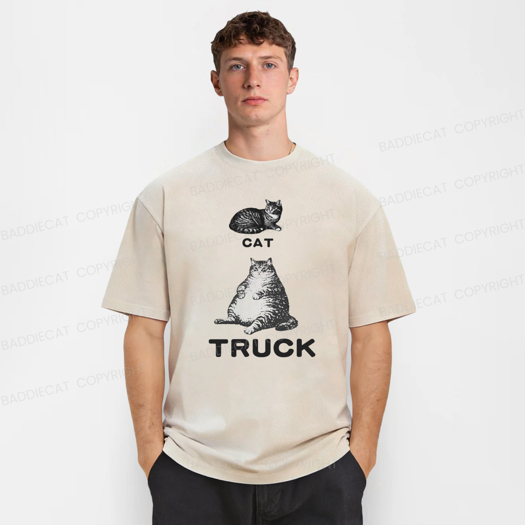 Baddiecat Funny Cat Truck Washed T-shirt