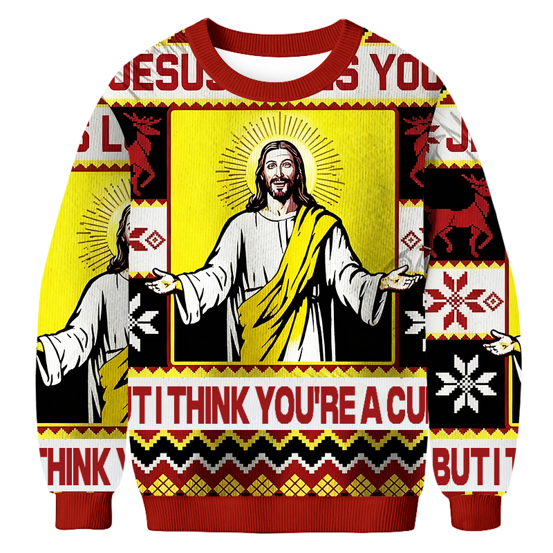 Baddiecat Jesus Loves You Christmas Ugly Sweatshirt