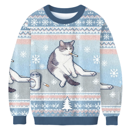 Smoking Cat Funny Meme Ugly Sweatshirt