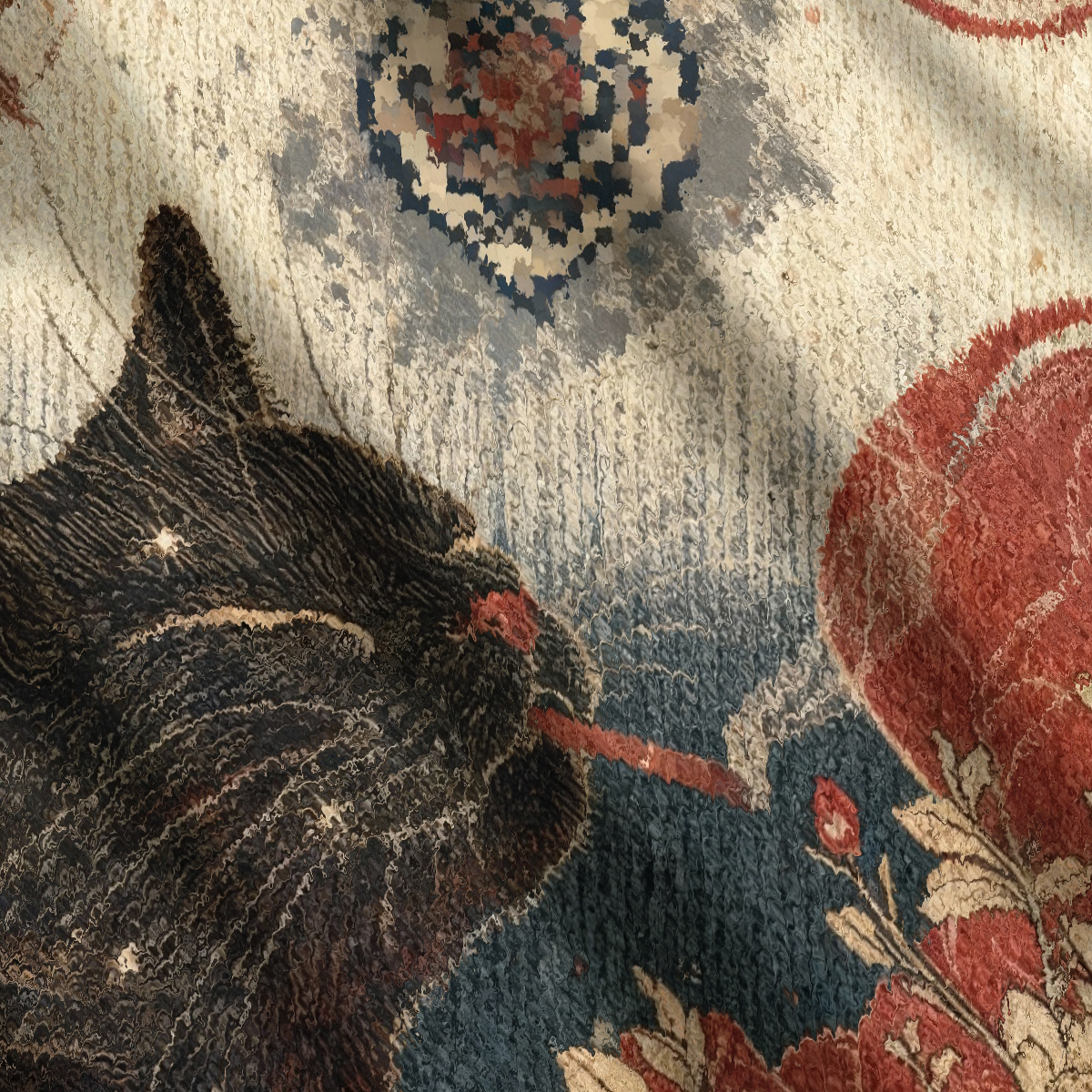 Cool Black Cat Smoking In Artistic Floral Scene Ugly Sweatshirt