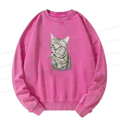 Smoking Cat Meme Washed Sweatshirt