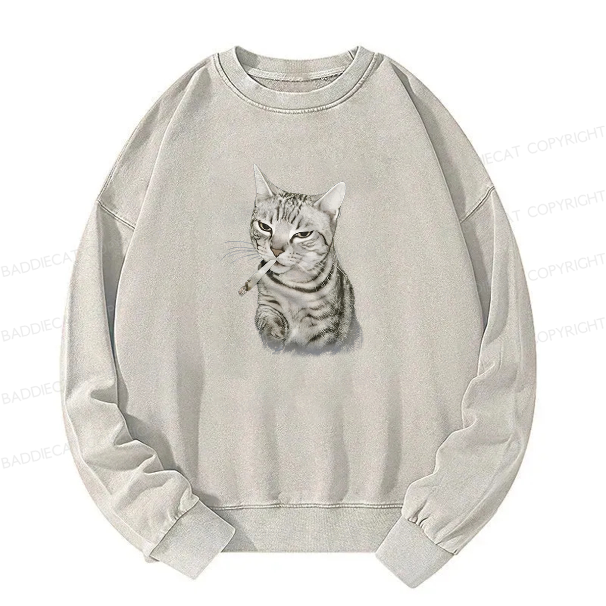 Smoking Cat Meme Washed Sweatshirt