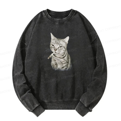 Smoking Cat Meme Washed Sweatshirt