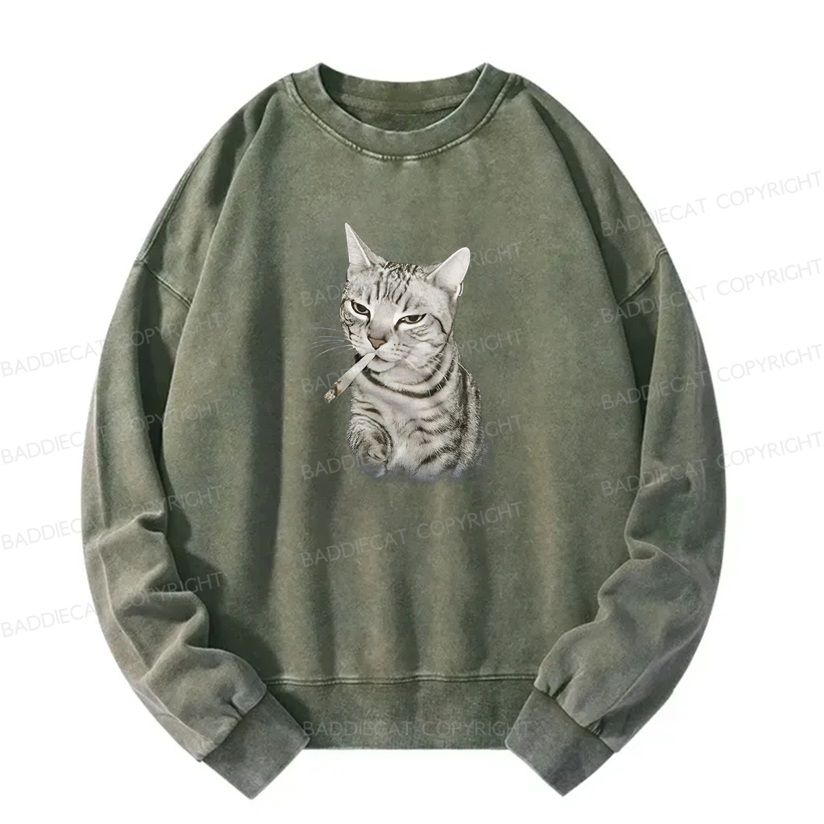 Smoking Cat Meme Washed Sweatshirt