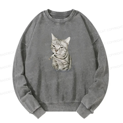 Smoking Cat Meme Washed Sweatshirt