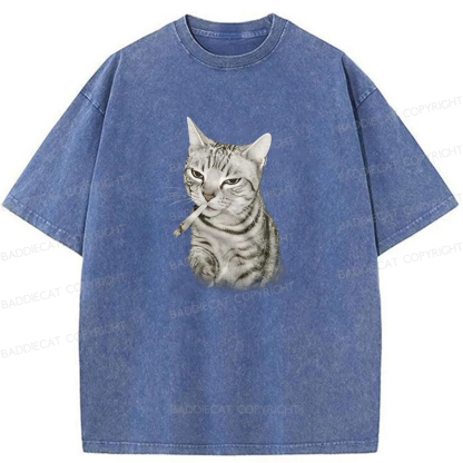 Smoking Cat Meme Washed T-shirt