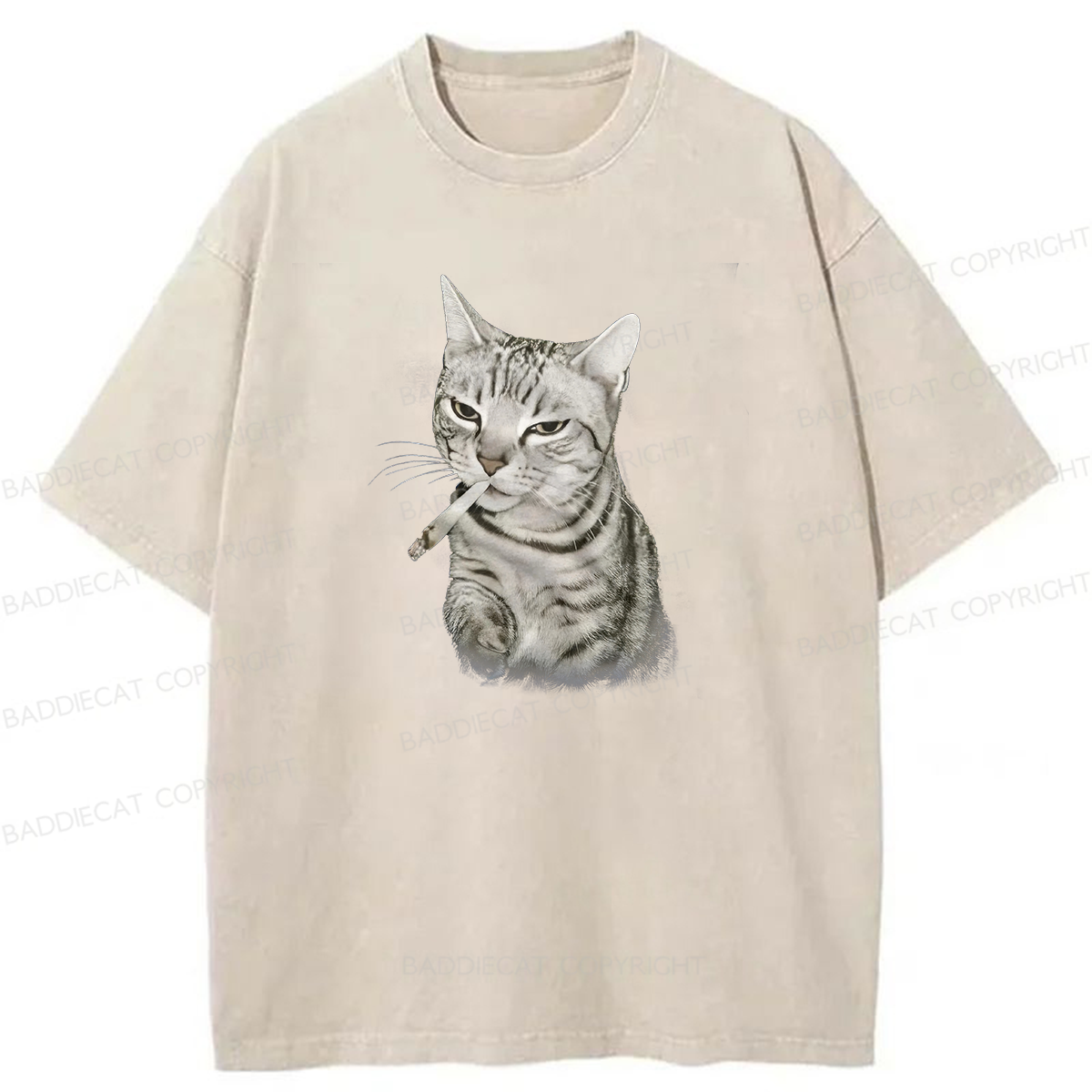 Smoking Cat Meme Washed T-shirt