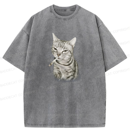 Smoking Cat Meme Washed T-shirt