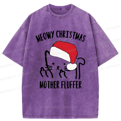 Meowy Christmas Mother Fluffer Washed T-Shirt