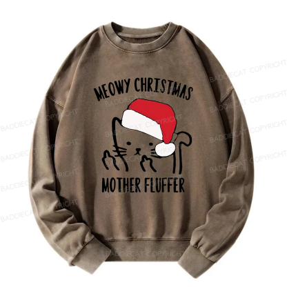 Meowy Christmas Mother Fluffer Washed Sweatshirt
