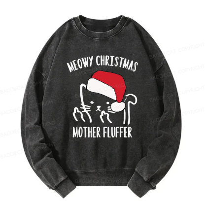 Meowy Christmas Mother Fluffer Washed Sweatshirt