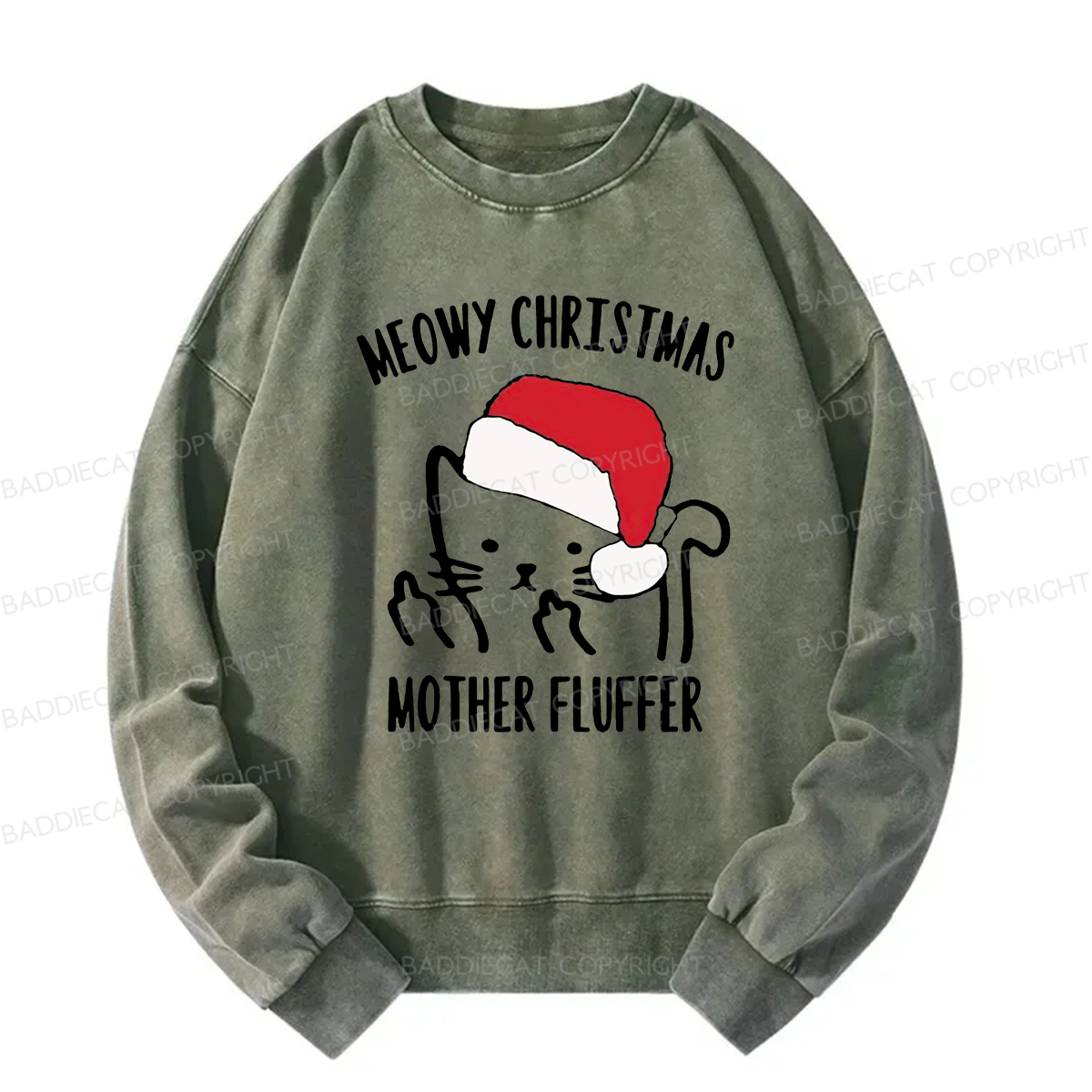 Meowy Christmas Mother Fluffer Washed Sweatshirt