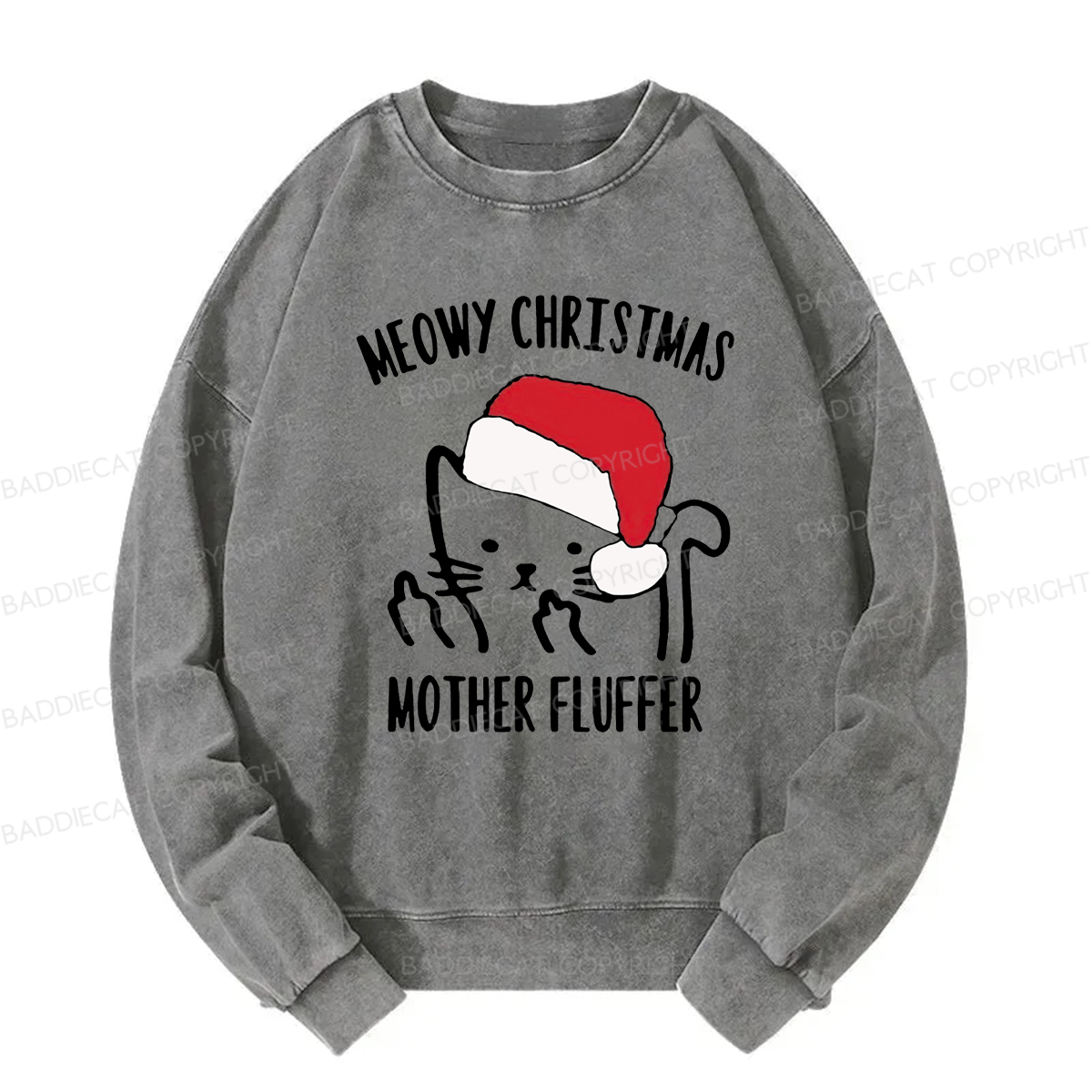 Meowy Christmas Mother Fluffer Washed Sweatshirt