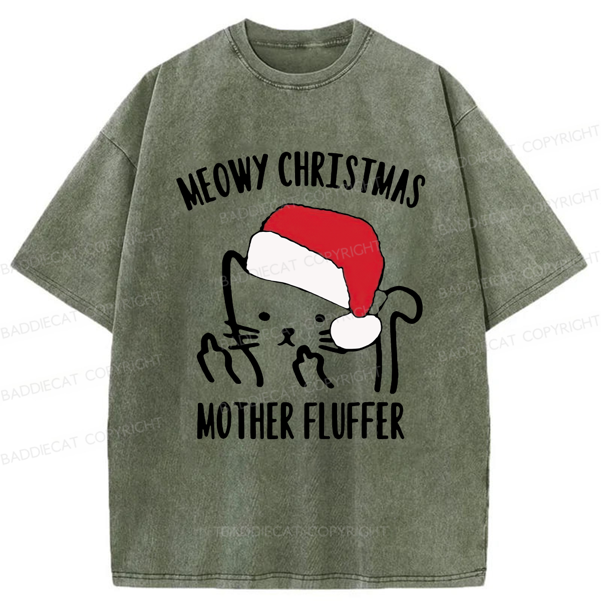 Meowy Christmas Mother Fluffer Washed T-Shirt