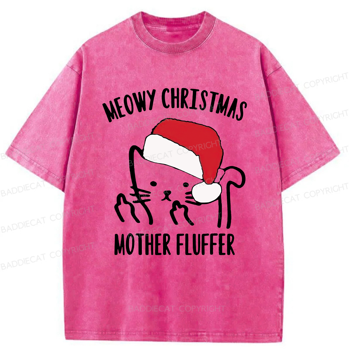 Meowy Christmas Mother Fluffer Washed T-Shirt