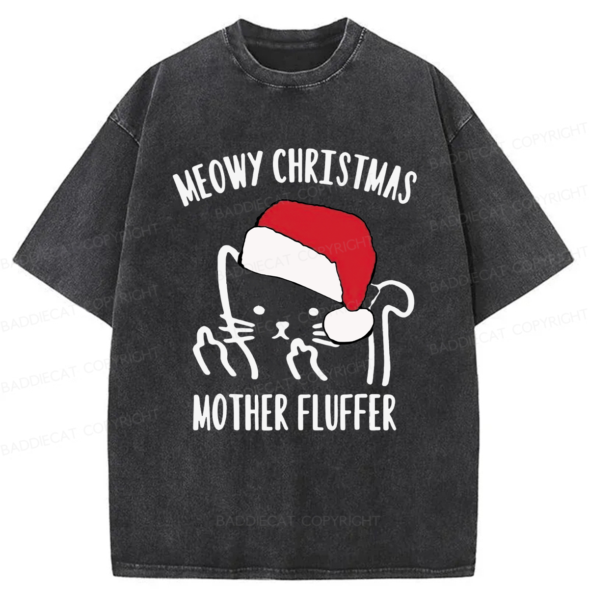 Meowy Christmas Mother Fluffer Washed T-Shirt