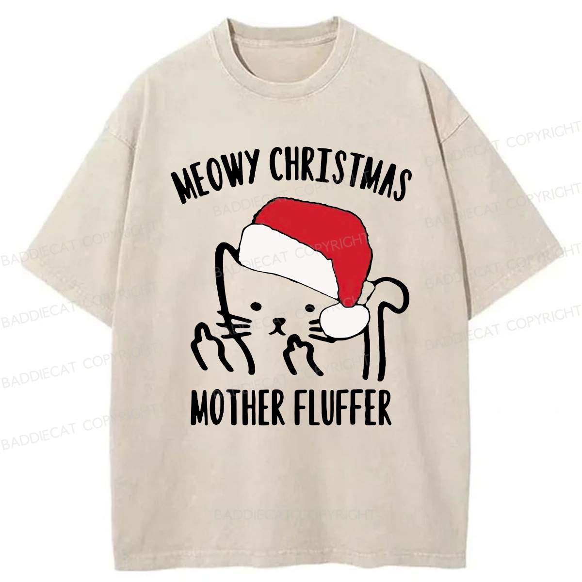 Meowy Christmas Mother Fluffer Washed T-Shirt