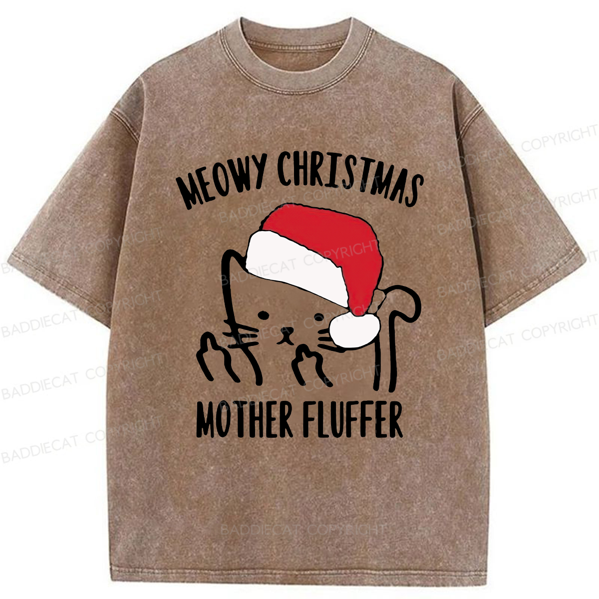 Meowy Christmas Mother Fluffer Washed T-Shirt