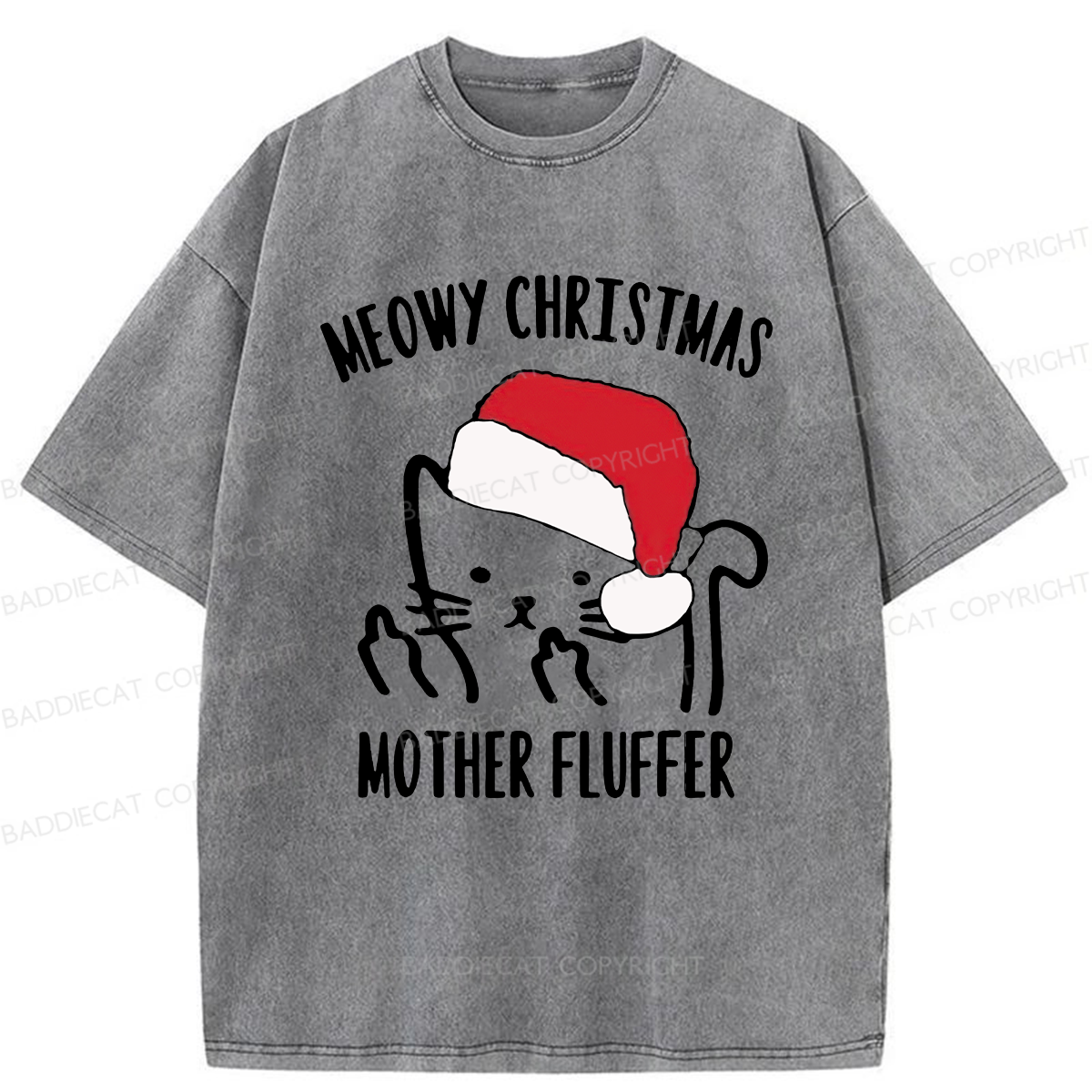 Meowy Christmas Mother Fluffer Washed T-Shirt