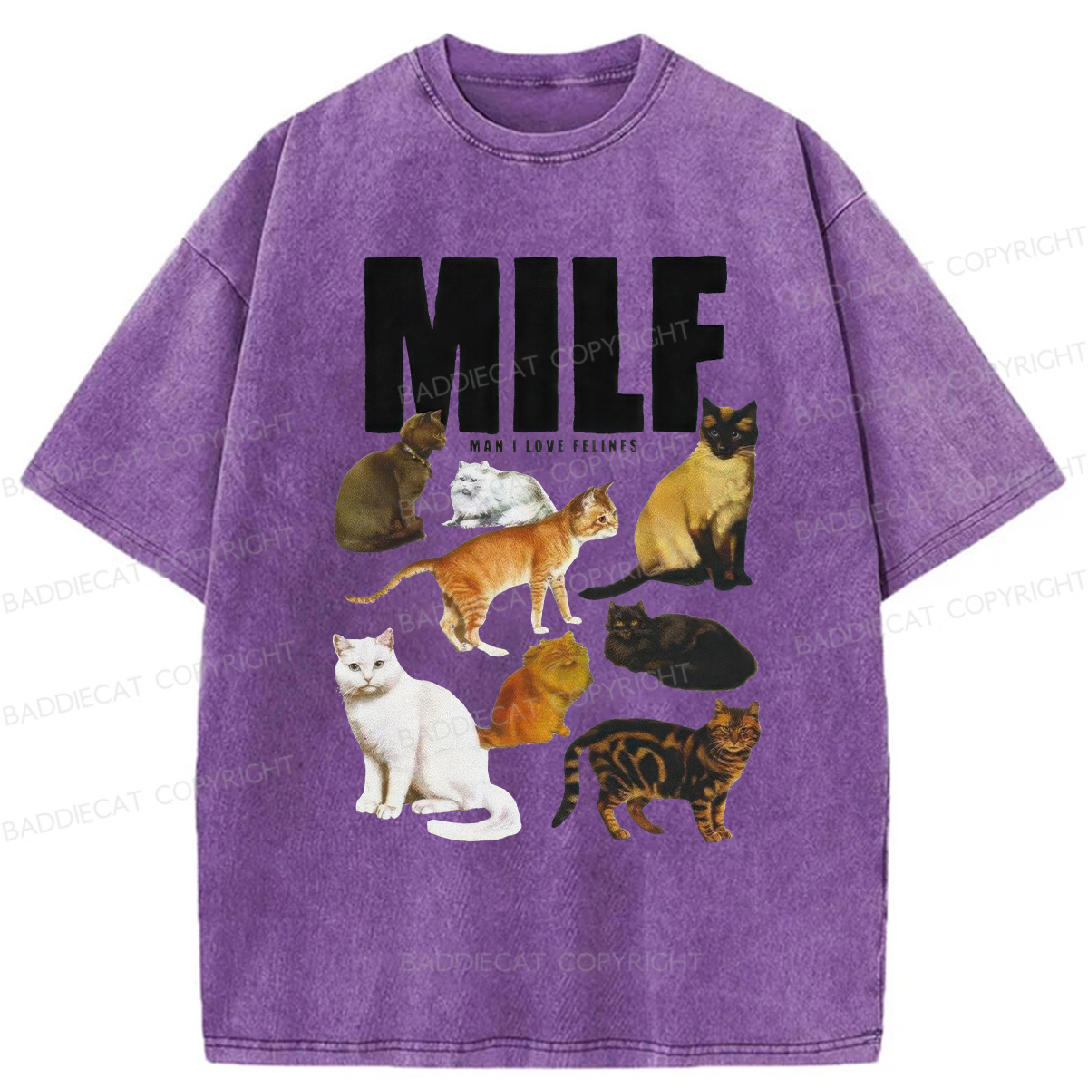 Baddiecat MILF Man I Love Felines Washed T-shirt