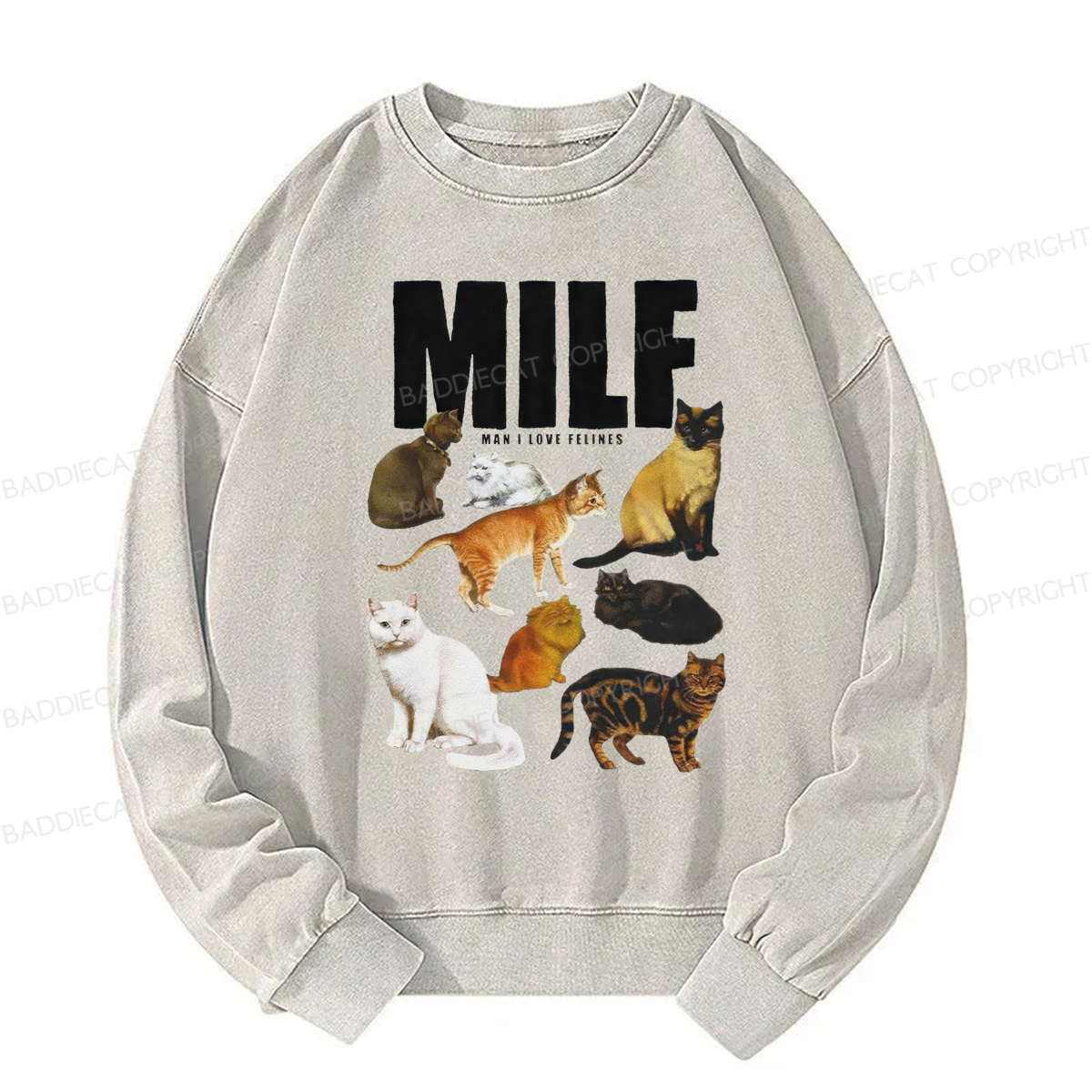 MILF Man I Love Felines Washed Sweatshirt