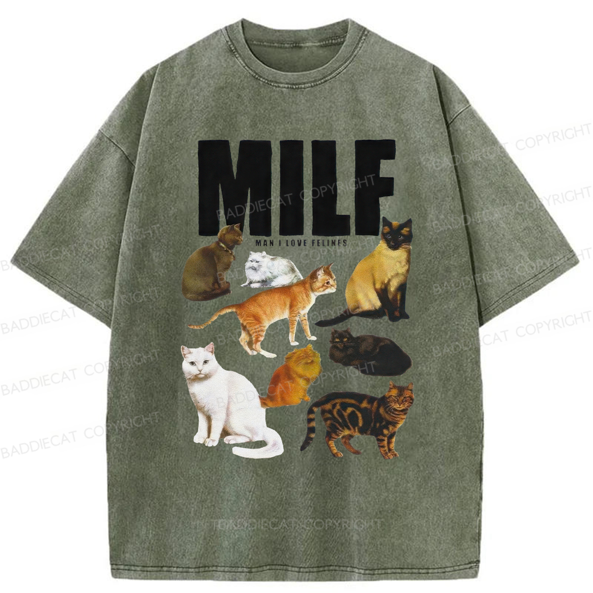 Baddiecat MILF Man I Love Felines Washed T-shirt
