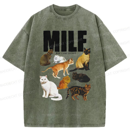 Baddiecat MILF Man I Love Felines Washed T-shirt
