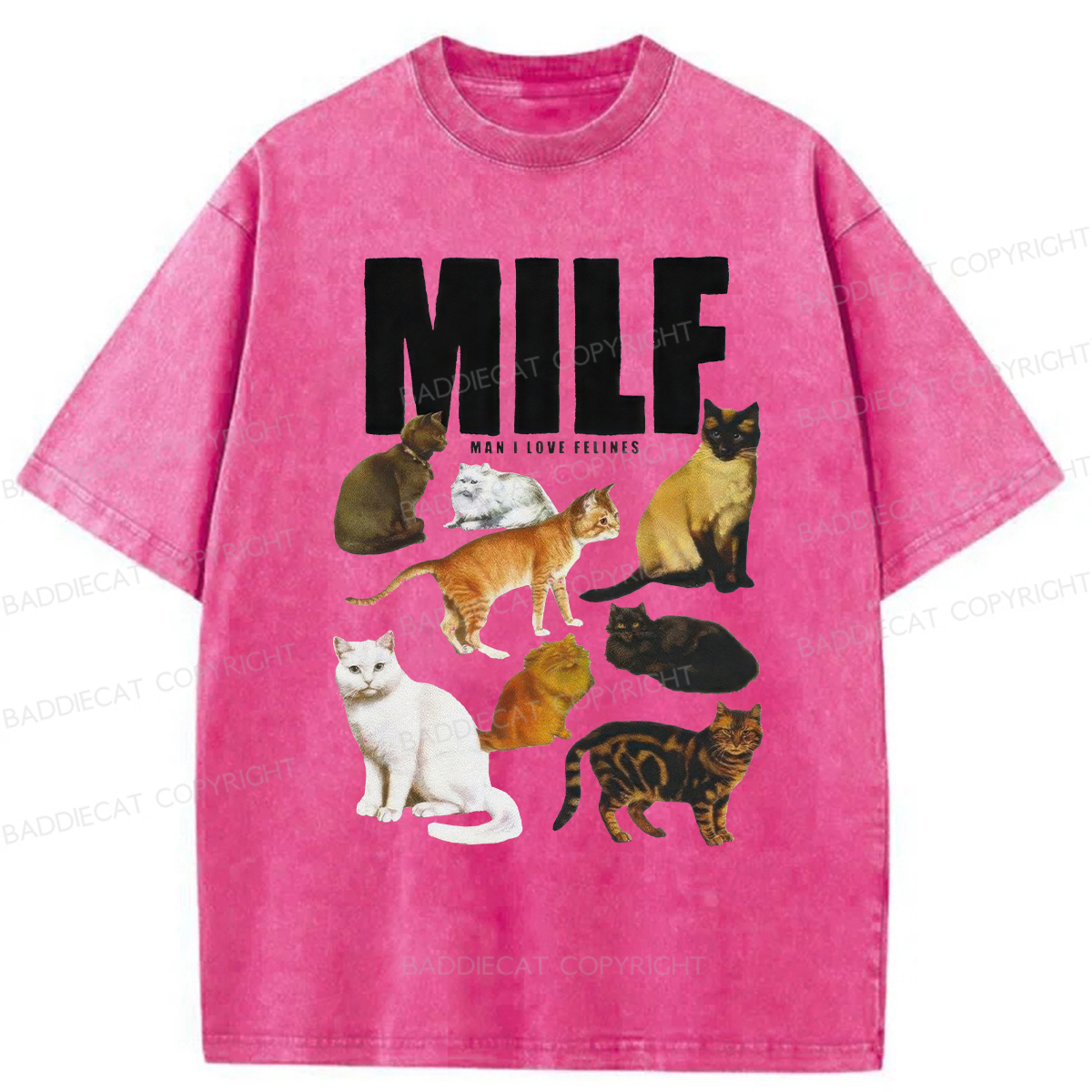Baddiecat MILF Man I Love Felines Washed T-shirt