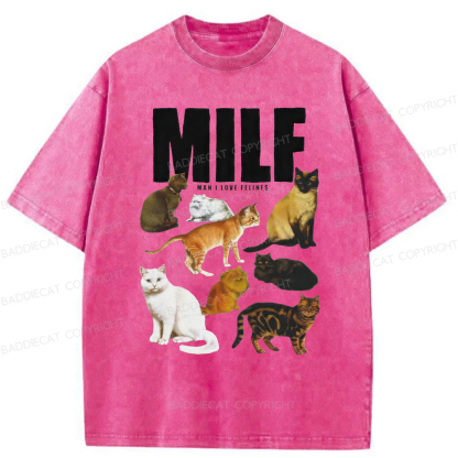 Baddiecat MILF Man I Love Felines Washed T-shirt