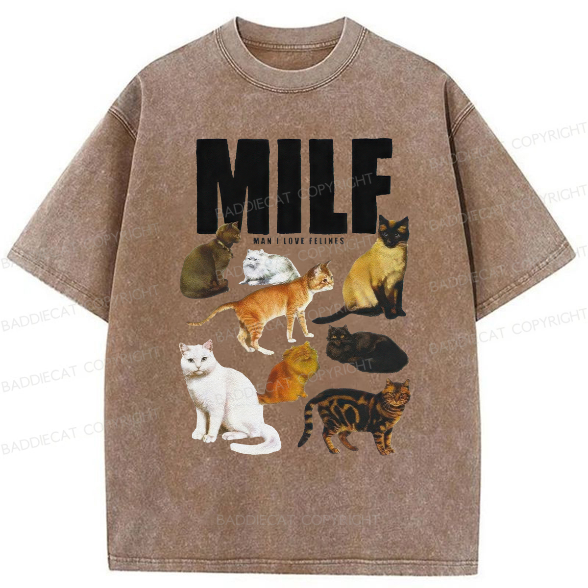 Baddiecat MILF Man I Love Felines Washed T-shirt