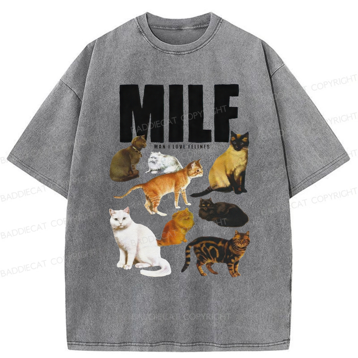 Baddiecat MILF Man I Love Felines Washed T-shirt