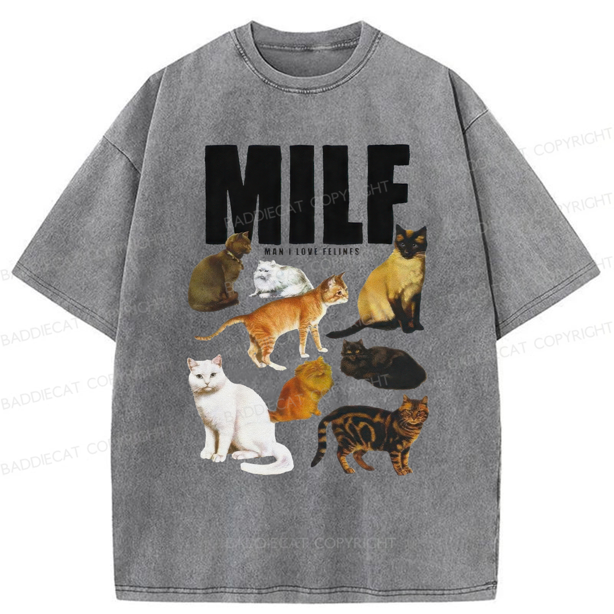 Baddiecat MILF Man I Love Felines Washed T-shirt