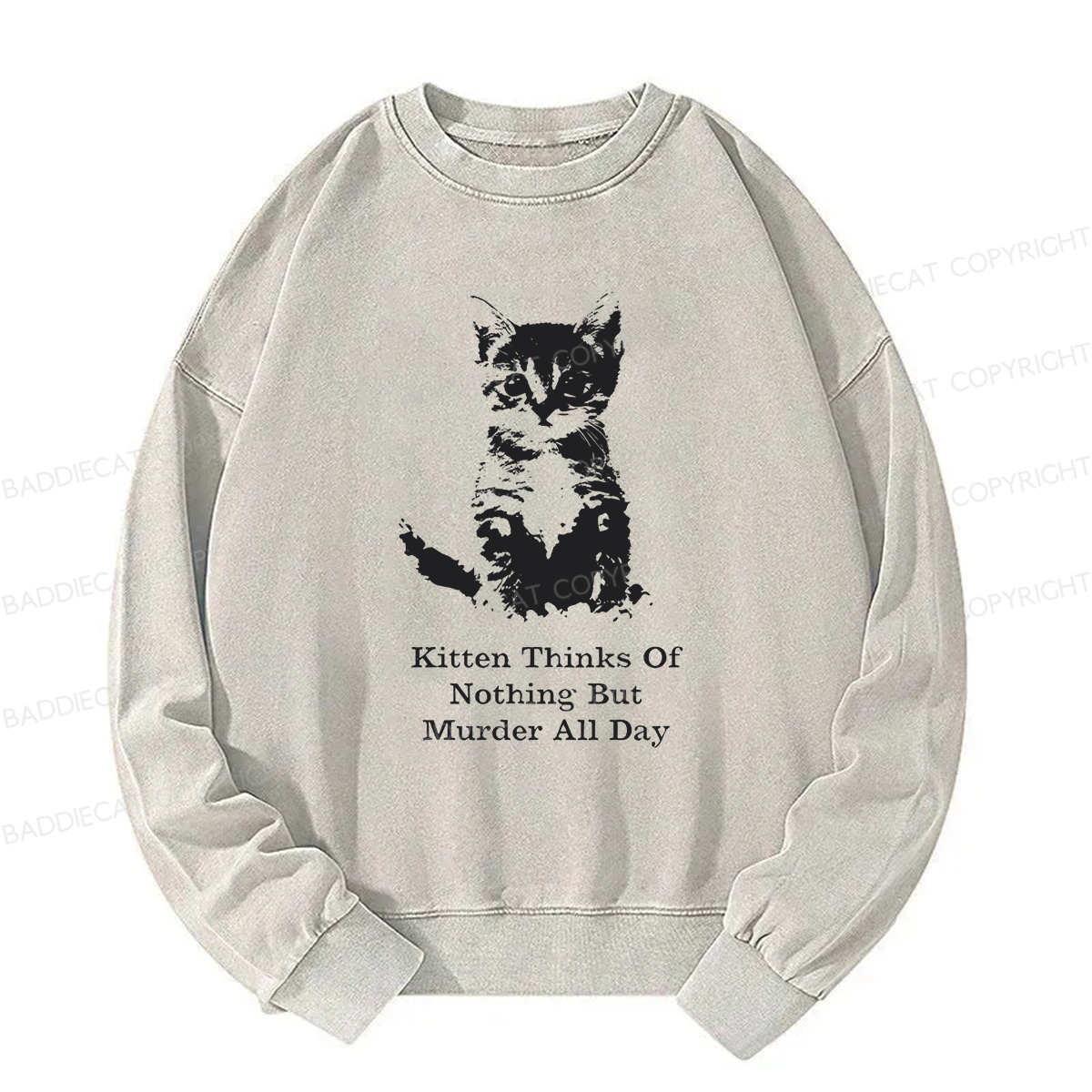Kitten Thinks Of Nothing But Murder All Day Washed Sweatshirt