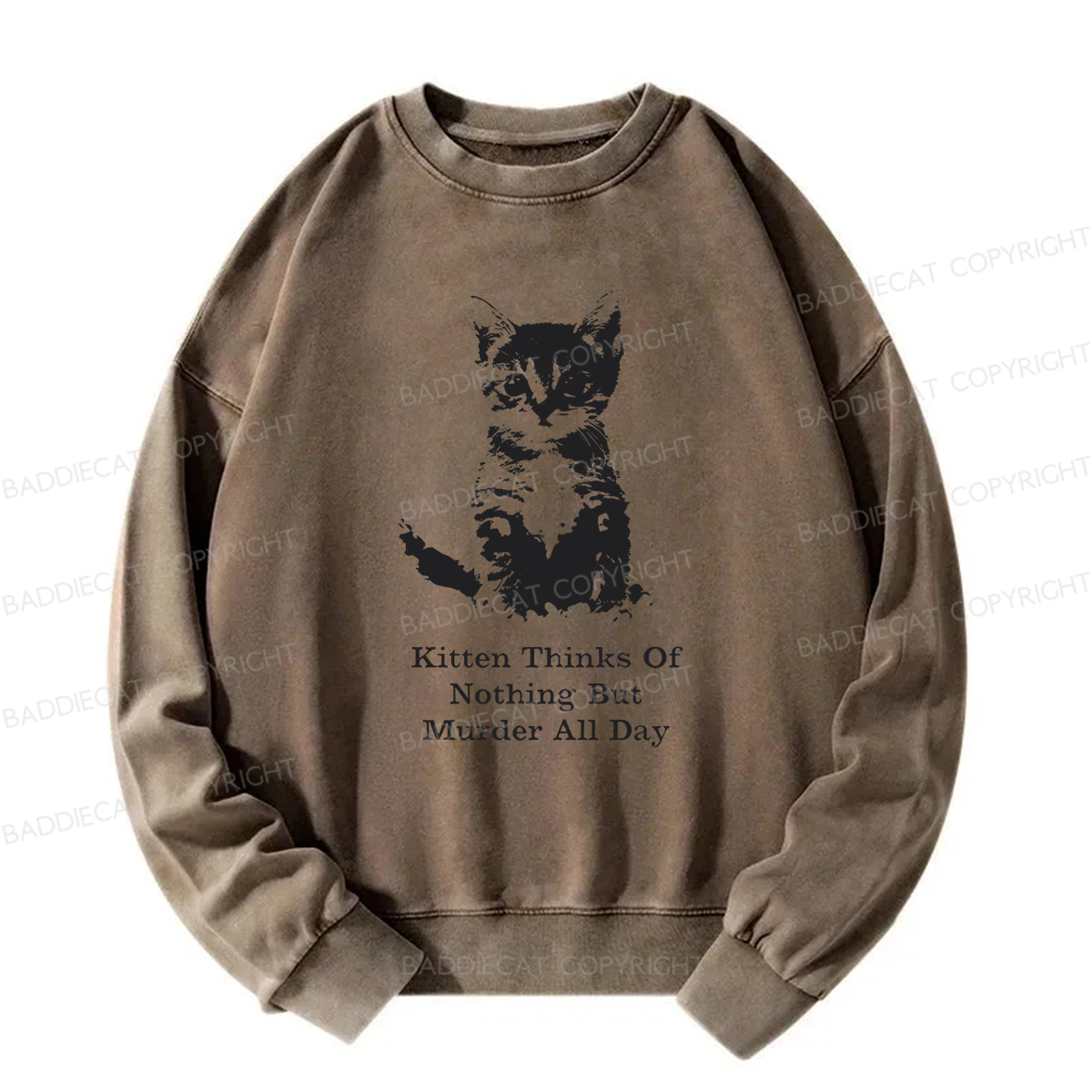 Kitten Thinks Of Nothing But Murder All Day Washed Sweatshirt