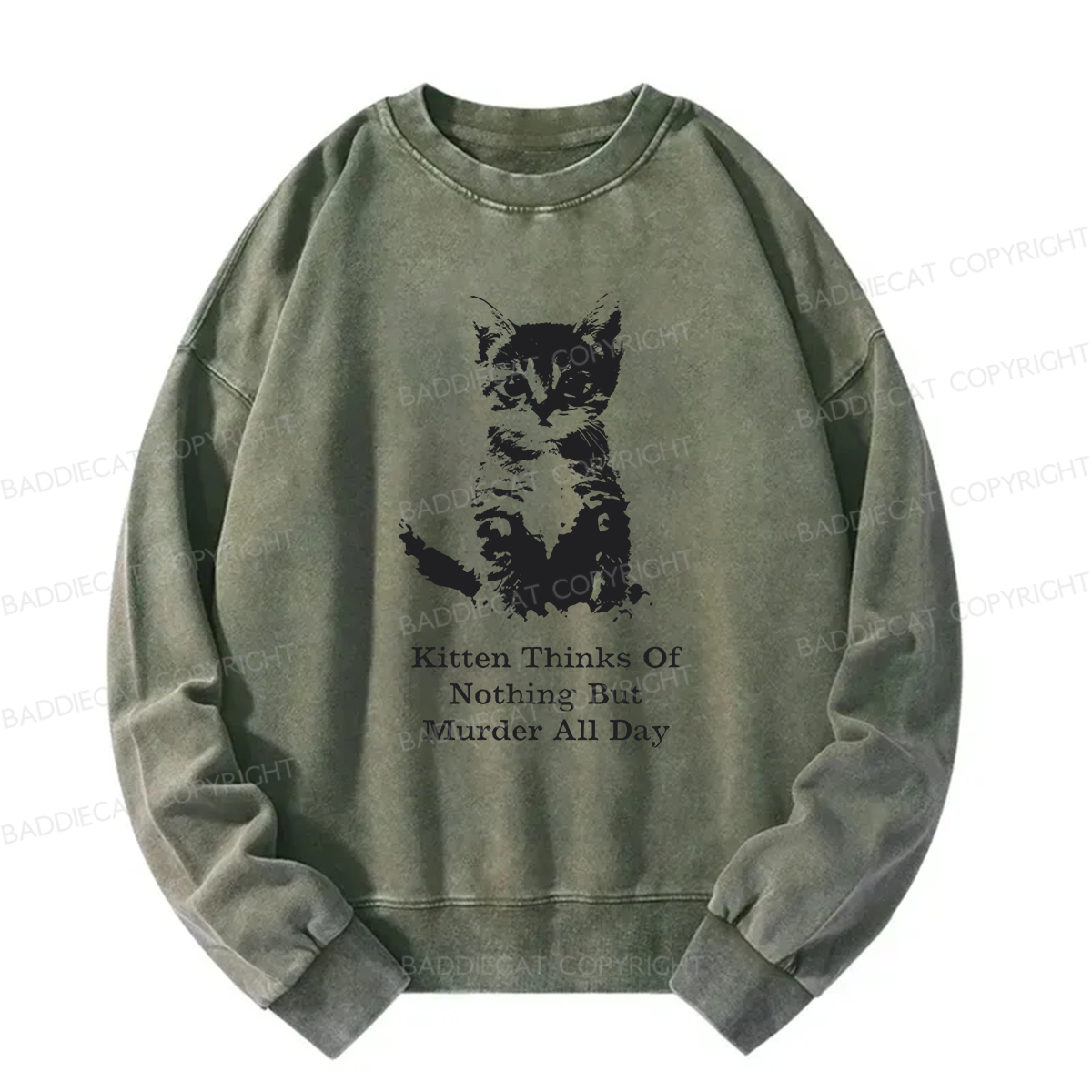 Kitten Thinks Of Nothing But Murder All Day Washed Sweatshirt