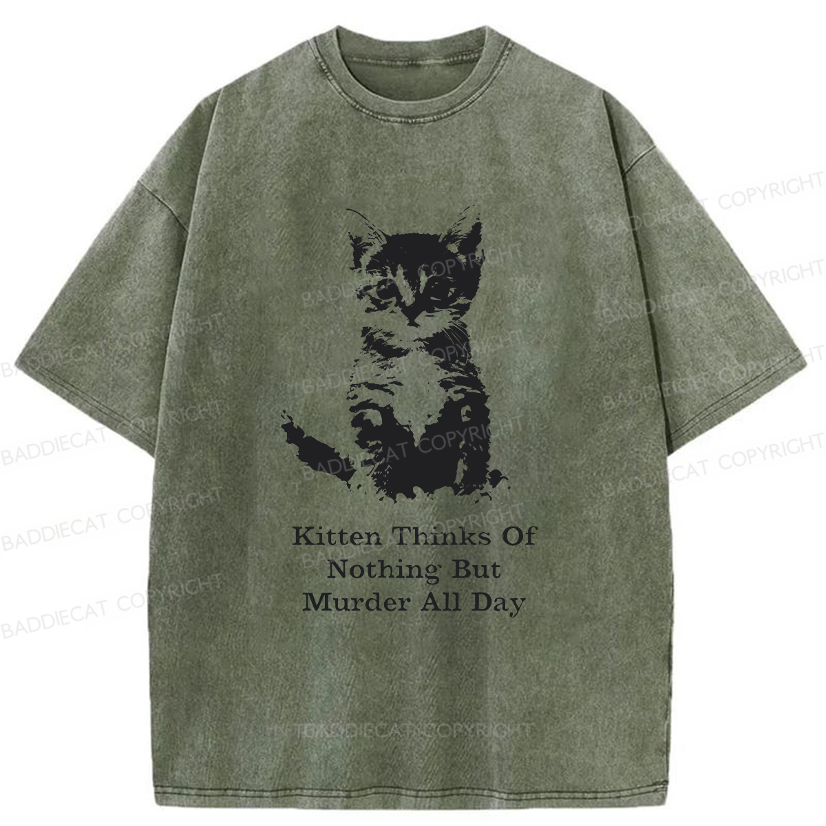 Kitten Thinks Of Nothing But Murder All Day Washed T-shirt