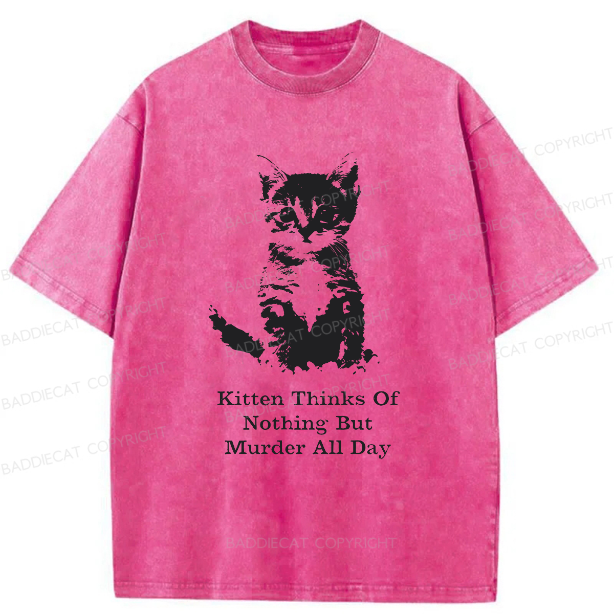 Kitten Thinks Of Nothing But Murder All Day Washed T-shirt