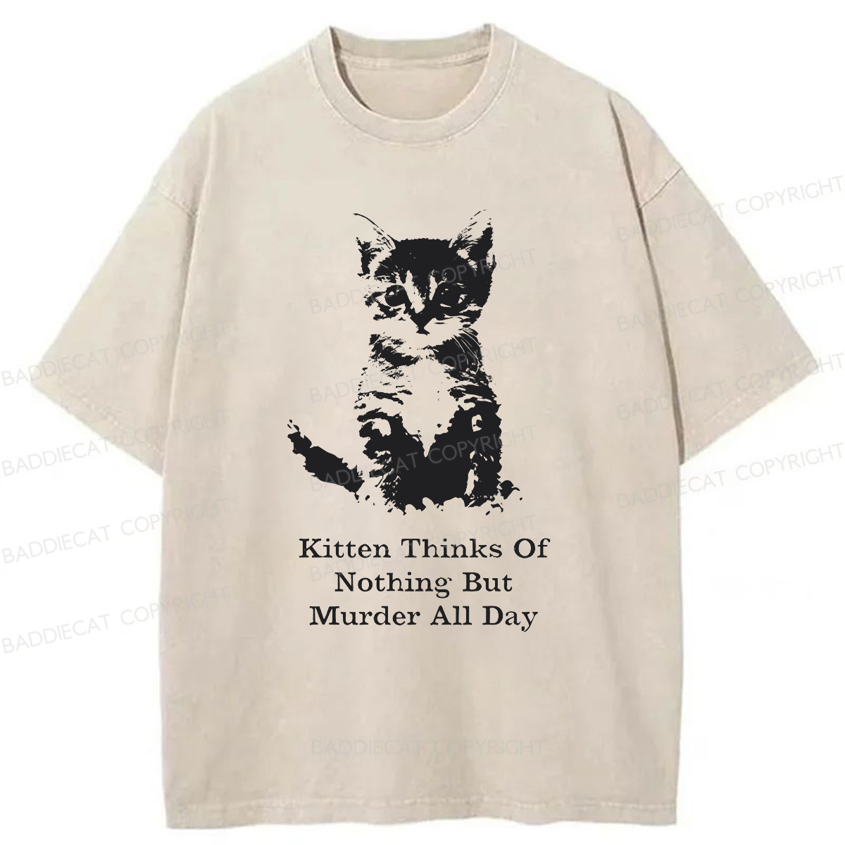 Kitten Thinks Of Nothing But Murder All Day Washed T-shirt