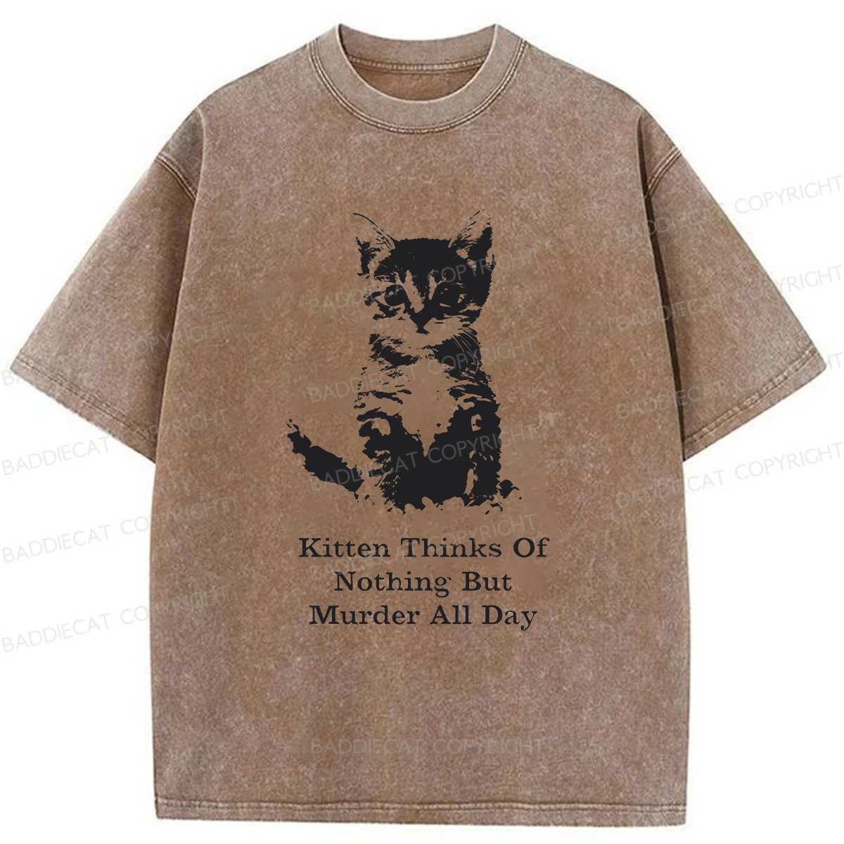 Kitten Thinks Of Nothing But Murder All Day Washed T-shirt