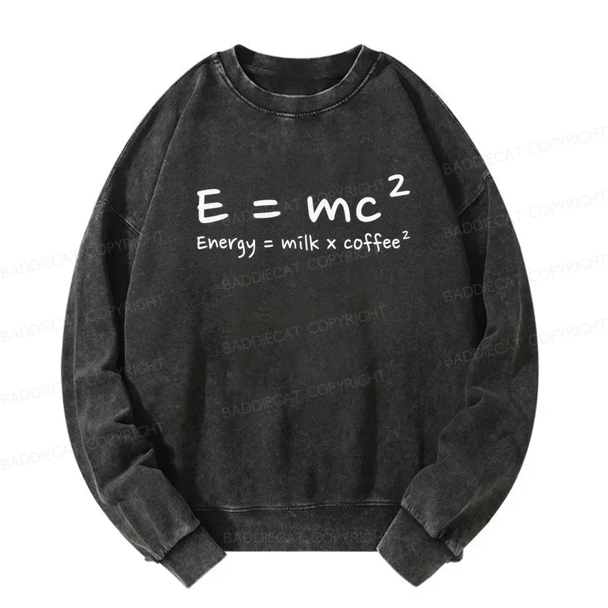 E = mc² Energy = Milk × Coffee² Washed Sweatshirt