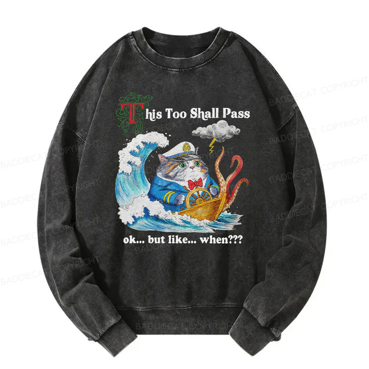 Baddiecat This Too Shall PassWashed Sweatshirt