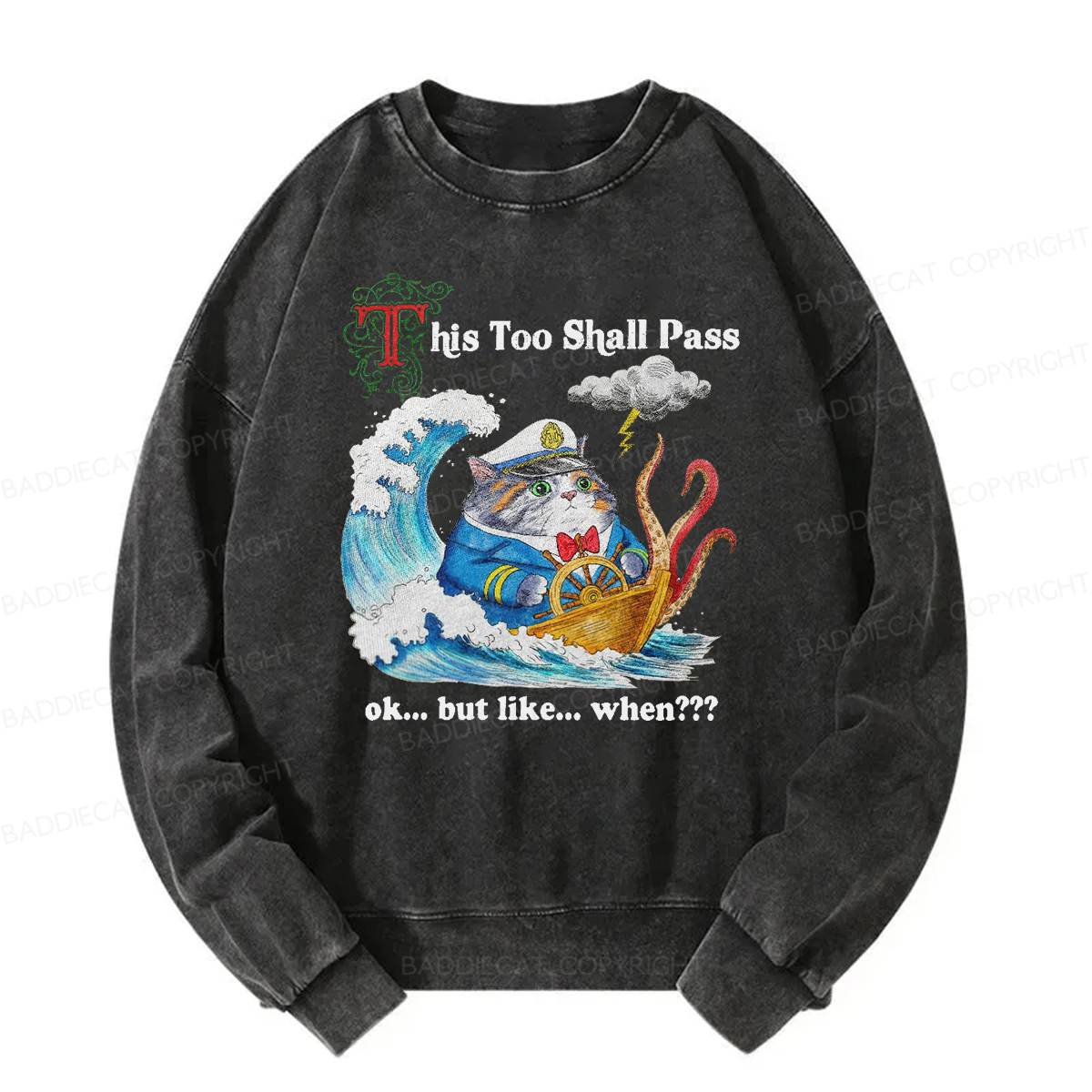 Baddiecat This Too Shall PassWashed Sweatshirt