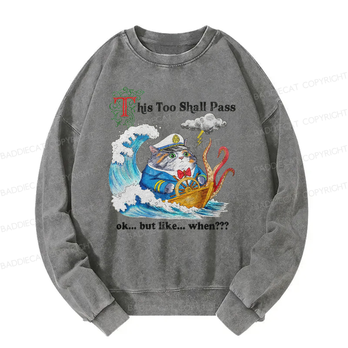 Baddiecat This Too Shall PassWashed Sweatshirt