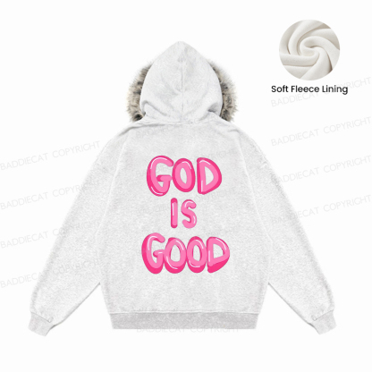 Baddiecat God Is Good Faux-fur–trimmed Hood Fleece Jacket